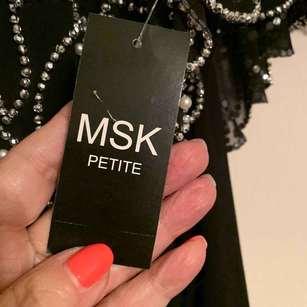 MSK Women's New Asymmetrical  PL Beaded & pearl like Overlay …Gown in black 😎 - Picture 7 of 11